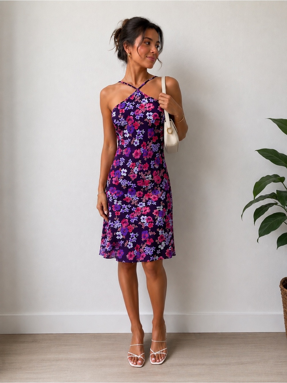 Expresss Purple Floral Halter Dress sz 1/2 - 2 (xs)